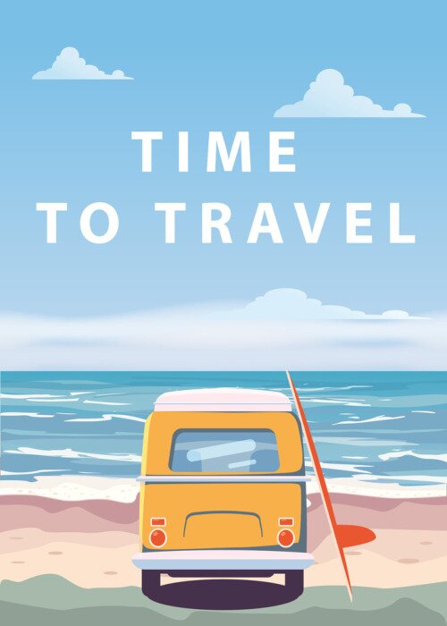 Poster Een voertuig op het strand