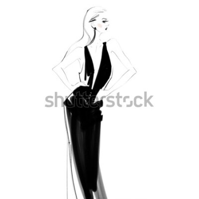 Poster Een vrouw in een lange zwarte avondjurk