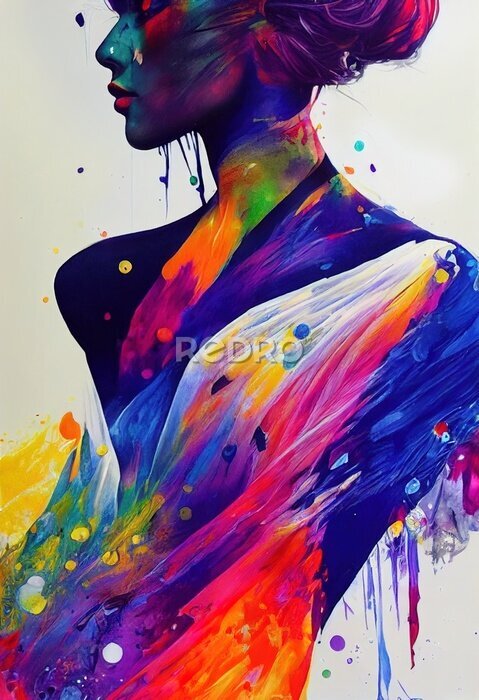 Poster Een vrouw in een regenboogjurk