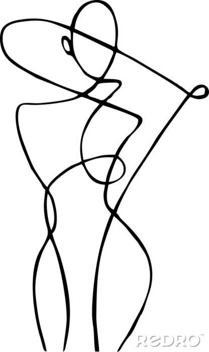 Poster Een vrouwelijk silhouet getekend met één lijn