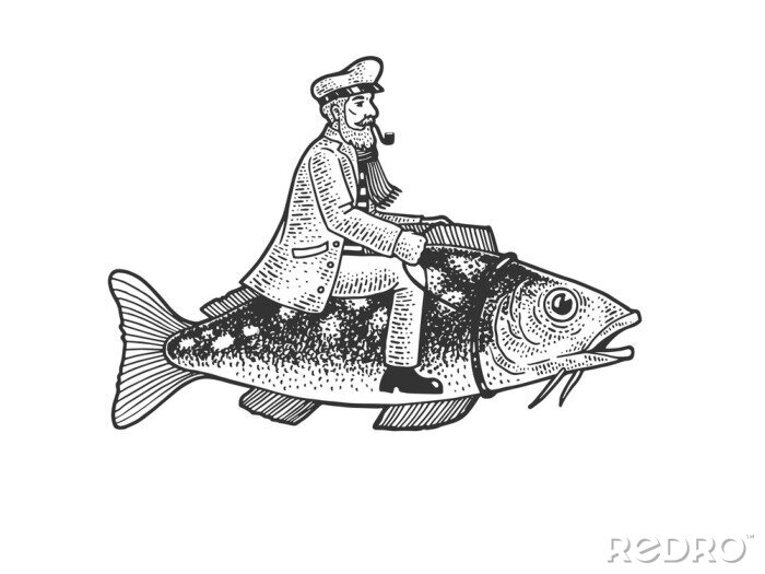 Poster Een zeeman zittend op een vis