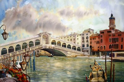 Een zicht op het kanaal met Rialto brug Venetië