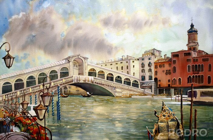 Poster Een zicht op het kanaal met Rialto brug Venetië