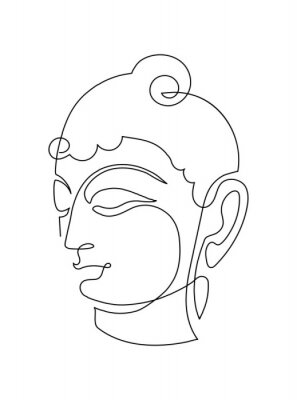 Poster Een zwarte lijn die het gezicht van een boeddha vormt