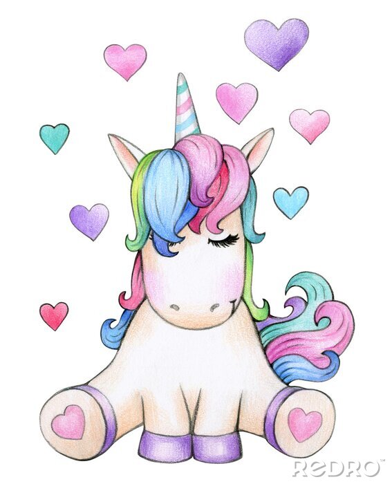 Poster Eenhoorn op een achtergrond van hartjes