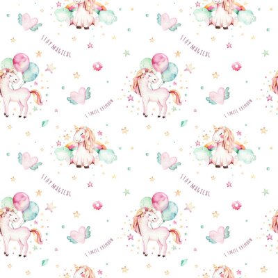 Behang Eenhoorns met ballonnen