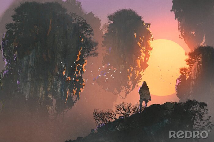 Poster Eilanden in de lucht in een fantasiewereld