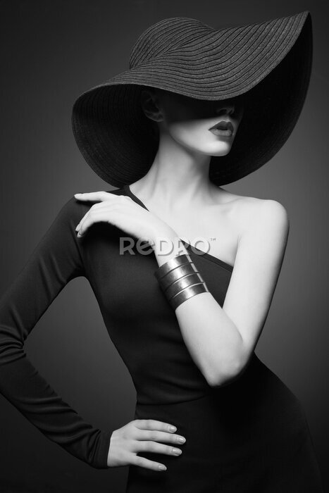 Poster Elegante dame in een hoed