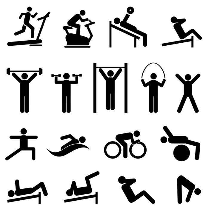 Poster Exercise, fitness, health and gym icons