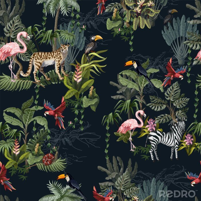 Poster Exotische jungle dieren en planten voor kinderen