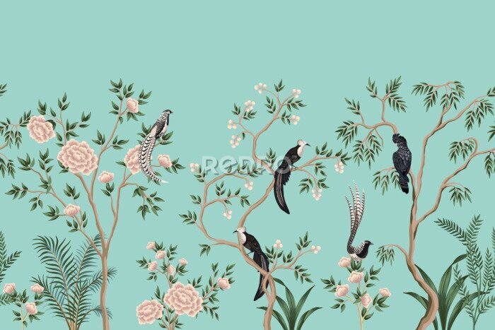 Poster Exotische vogels op boomtakken