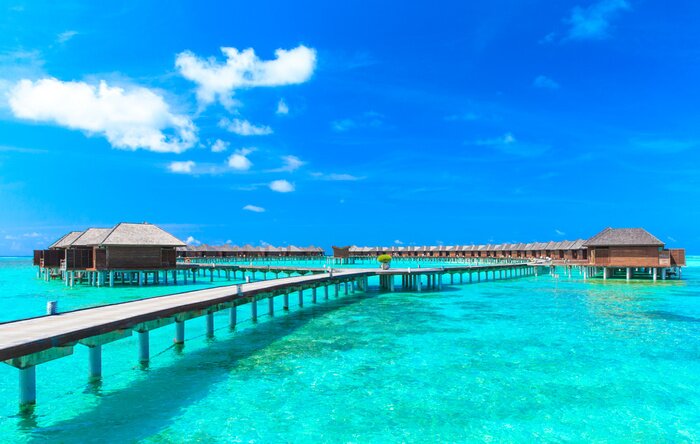 Poster Exotische zee met hutten