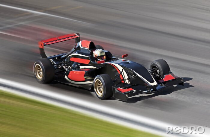 Poster F1 Race Car racen op een track met motion blur