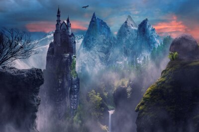 Fantasie kasteel op een rots