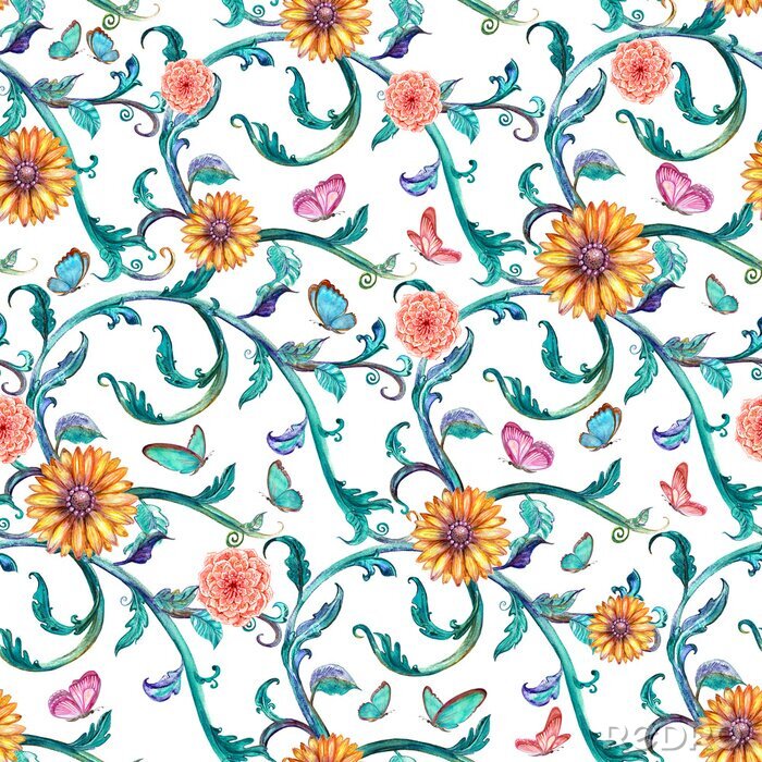 Poster fashion naadloze textuur met mooie bloemenpatroon. aquarel p