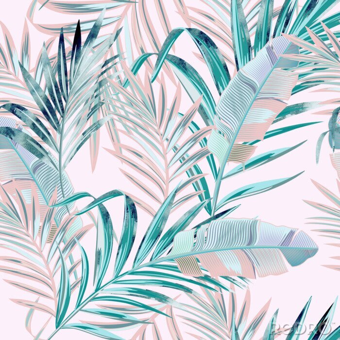 Poster Fashion vector floral pattern with tropical palm leaves