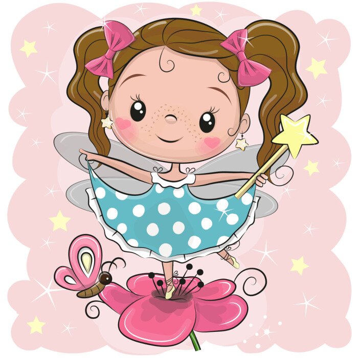 Poster Fee op een bloem en een vlinder