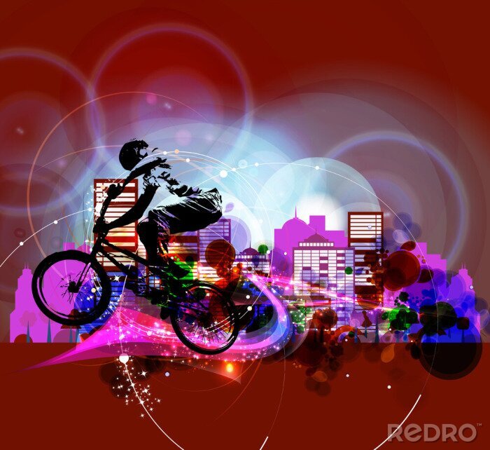 Poster Fietser en abstract stadszicht