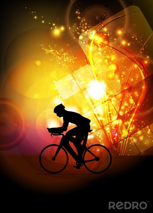 Poster Fietser en gele abstracte achtergrond