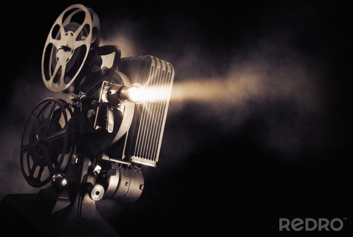 Poster filmprojector op een donkere achtergrond