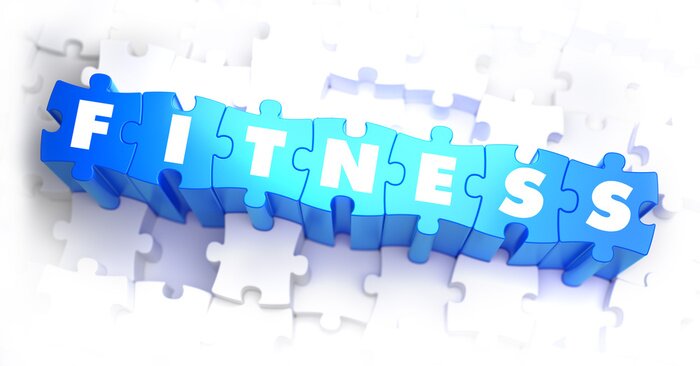 Poster Fitness - Witte Word on Blue puzzels.