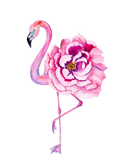 Poster Flamingo met een exotische bloem