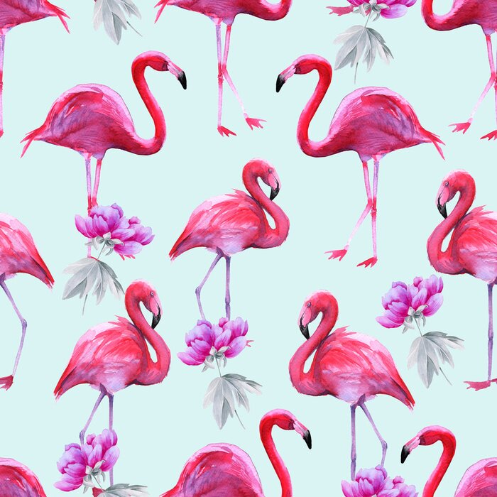 Poster Flamingo's en bloemen thema