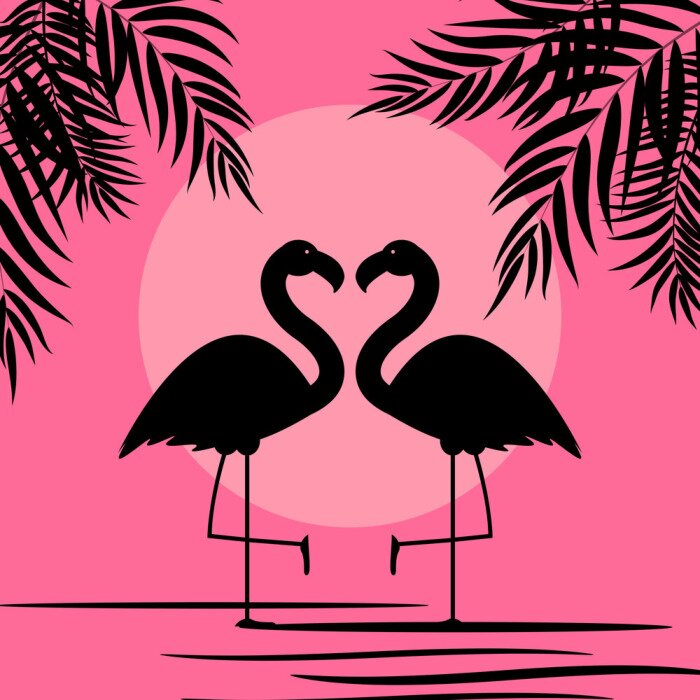 Poster Flamingo's tussen de palmen