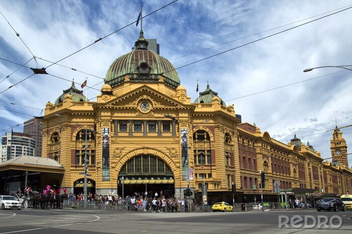 Poster Flinders Street treinstation in Melbourne, Australië.