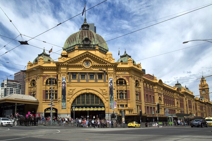 Poster Flinders Street treinstation in Melbourne, Australië.