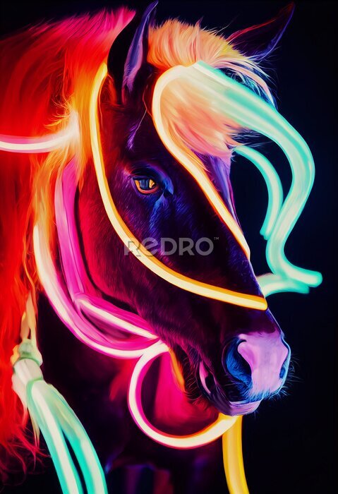 Poster Fluorescerende kleuren van een paardenportret