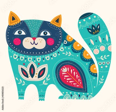 Poster Folk-stijl kitten