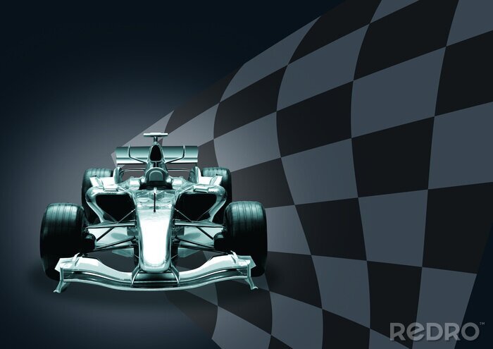 Poster Formule 1 3D raceauto en vlag