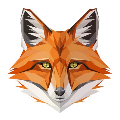 Sticker Fox low poly design. Triangle vector illustration