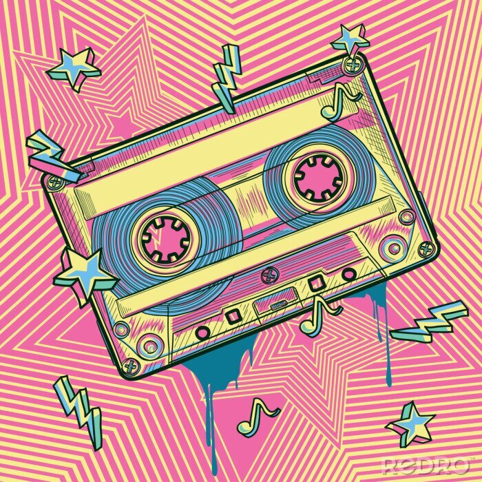 Poster Funky colorful audio cassette graffiti