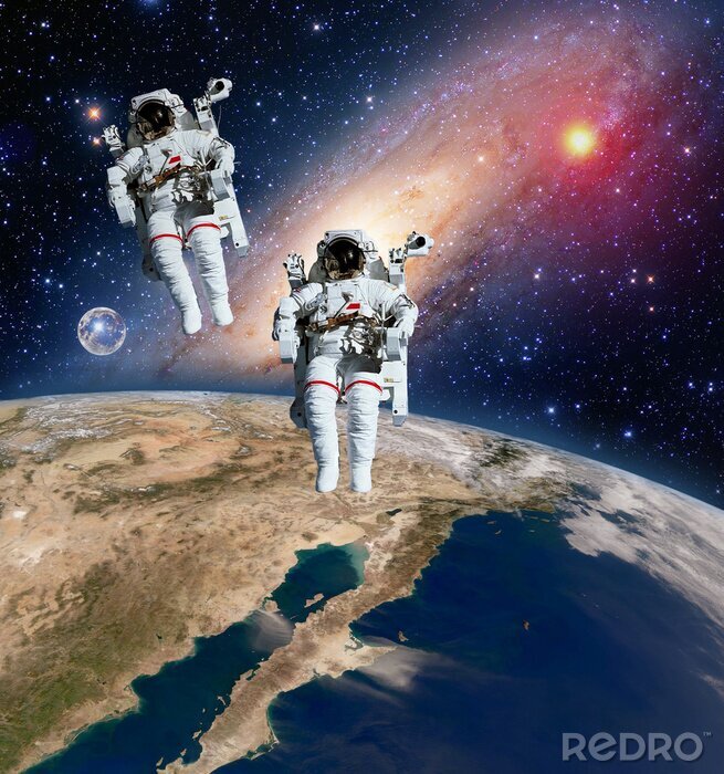 Poster Galaxy sterrenhemel en twee astronauten