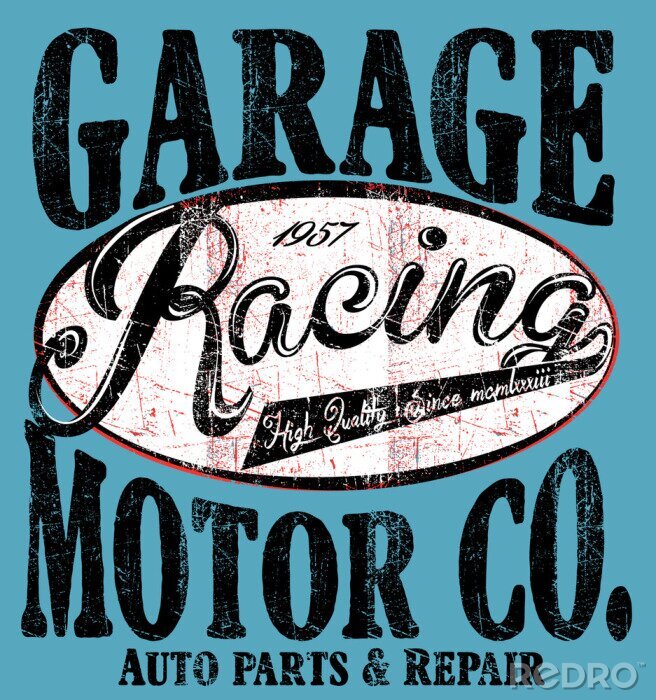 Poster Garage Garage Trucks typografie, t-shirt graphics, retro, ve