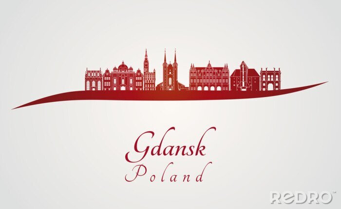 Poster Gdansk skyline in het rood