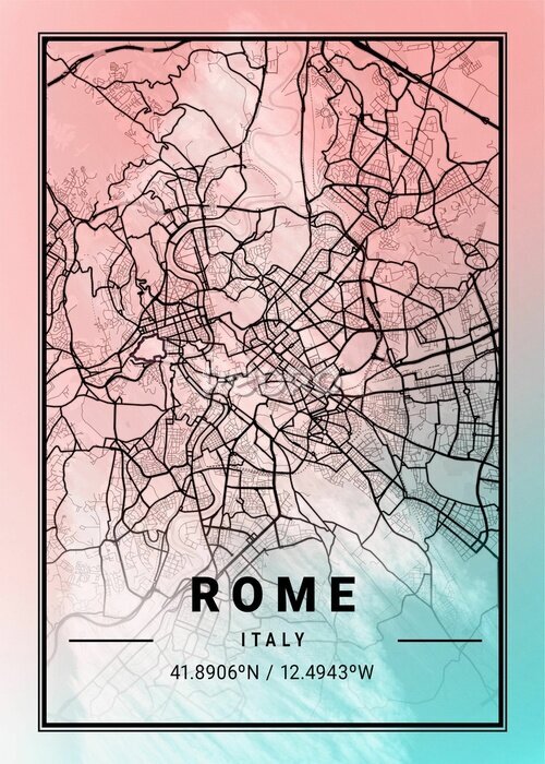 Poster Gearceerde kaart van Rome