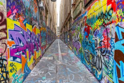 Poster Gebouwmuren bedekt met graffiti