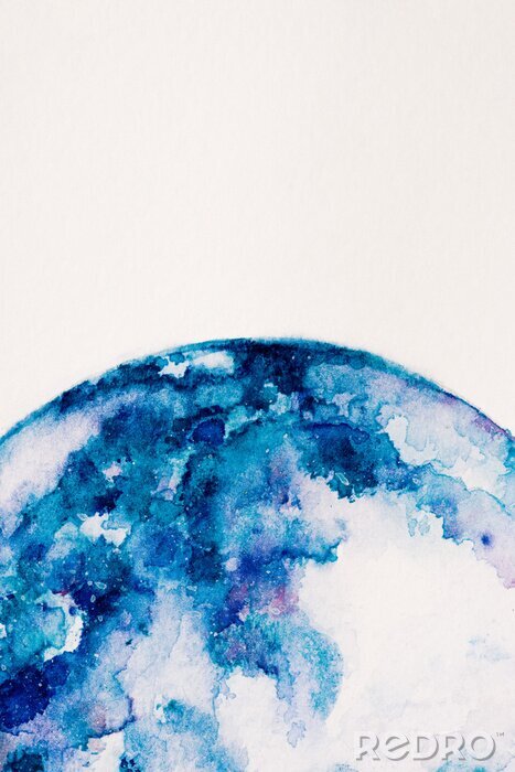 Poster gedeeltelijke weergave van planeet gemaakt van blauwe aquarel verf op witte achtergrond