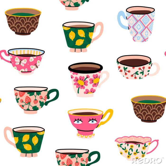 Poster Gedessineerde cups