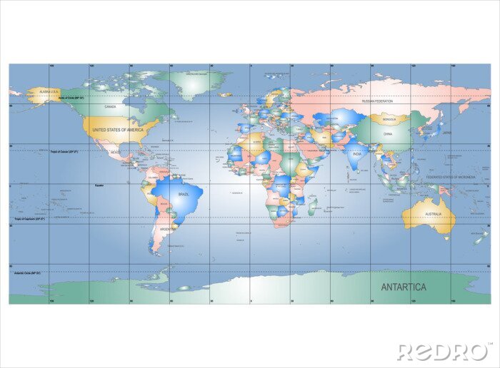 Poster Gedetailleerde kaart met namen van landen, vector geïsoleerd door g