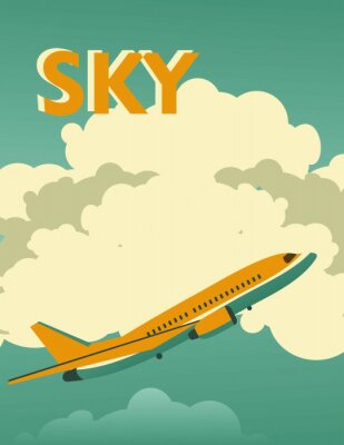 Poster Geel vliegtuig in vintage stijl