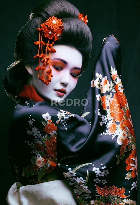 Poster Geisha in een kimono