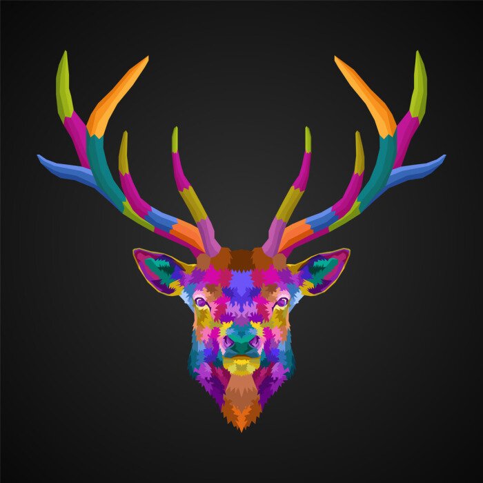 Poster Gekleurd hert op zwarte achtergrond