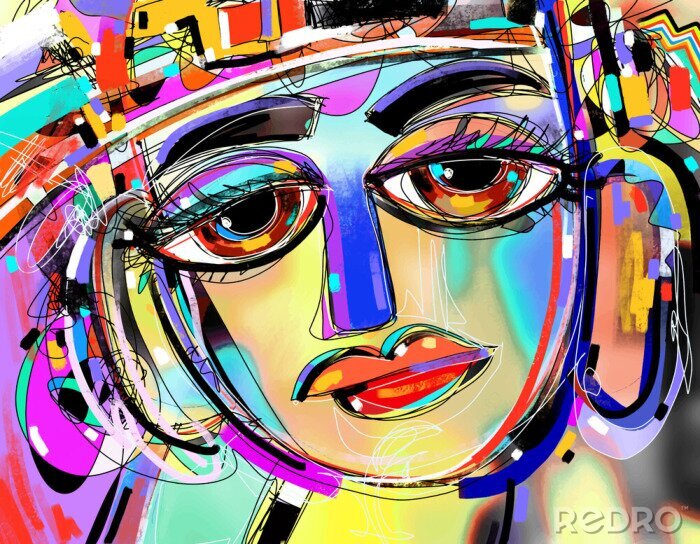 Poster Gekleurd vrouwengezicht op graffiti