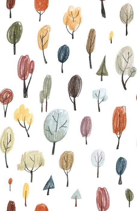 Poster Gekleurde bomen in de stijl van een kindertekening