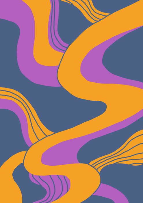 Poster Gele en paarse wervelingen op een grafietachtergrond