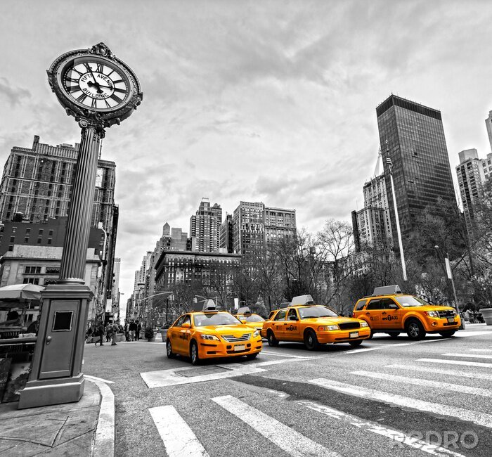 Poster Gele taxi's bij de klok